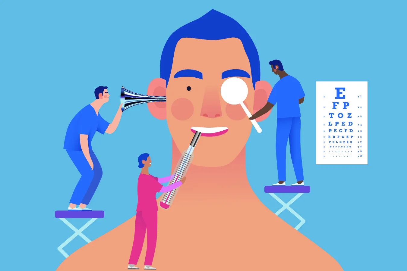 dental hearing and vision (KHN Illustration/Getty Images)